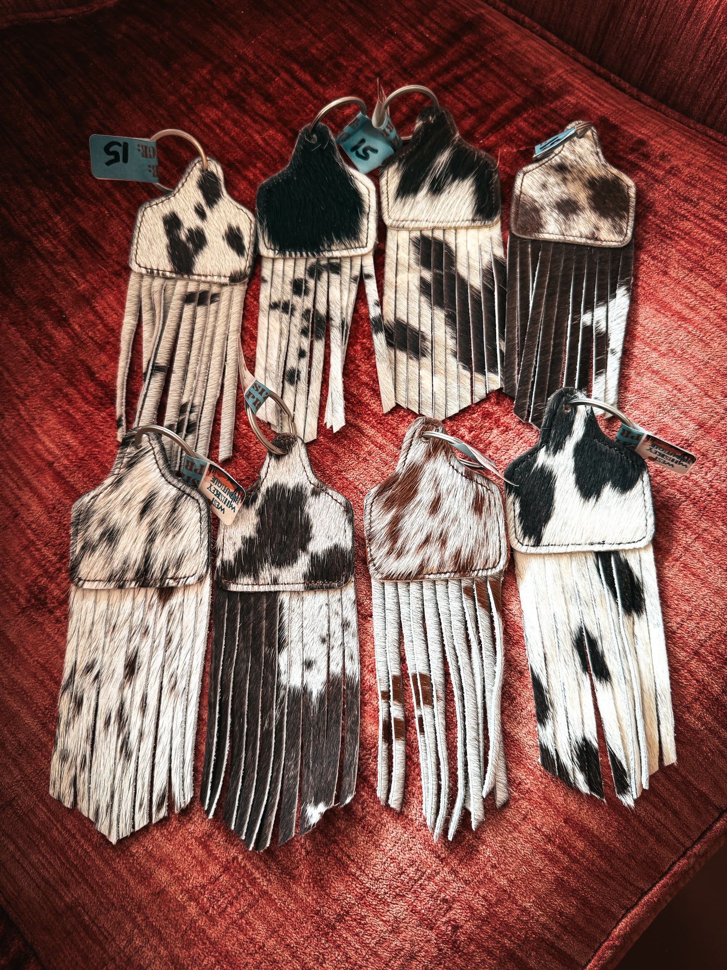 Cowhide cow tag keychain
