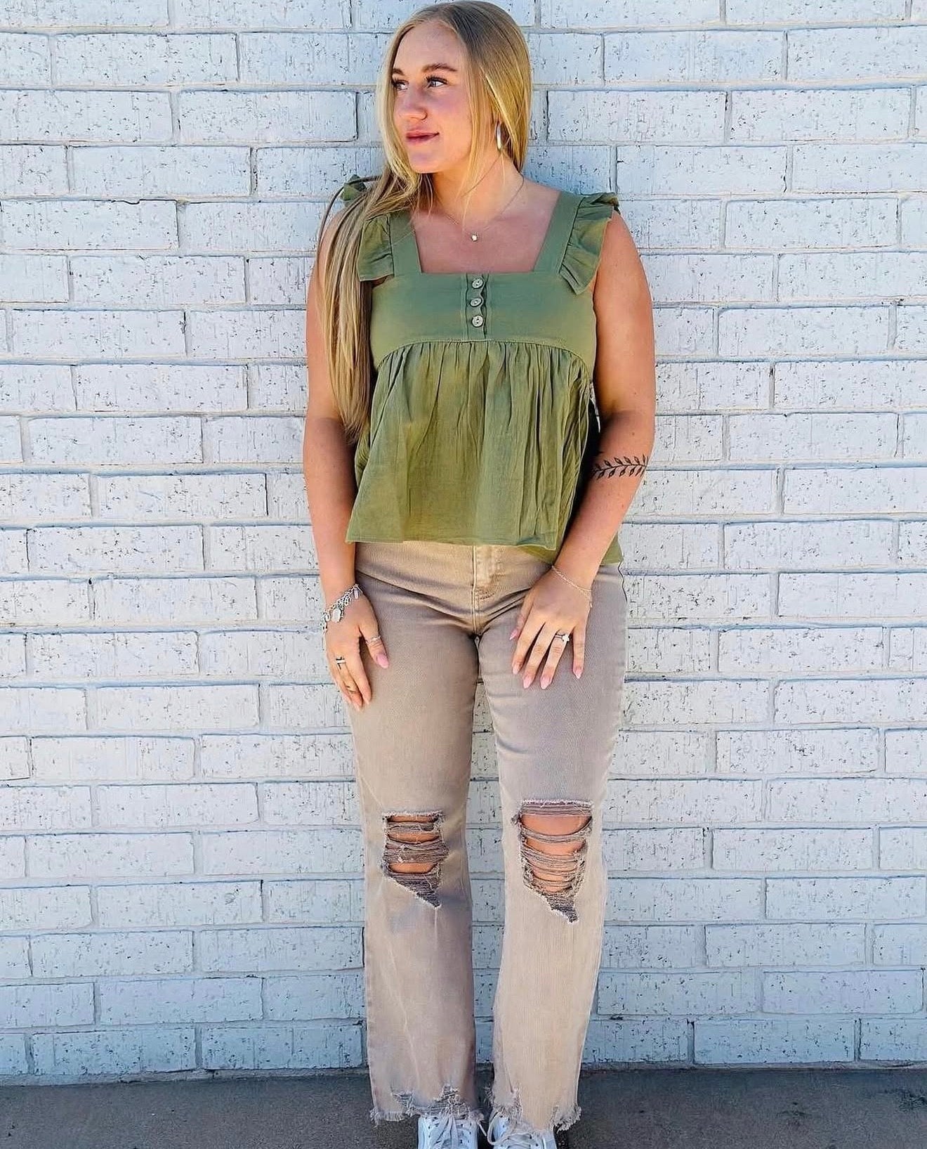 Tan Distressed Capris