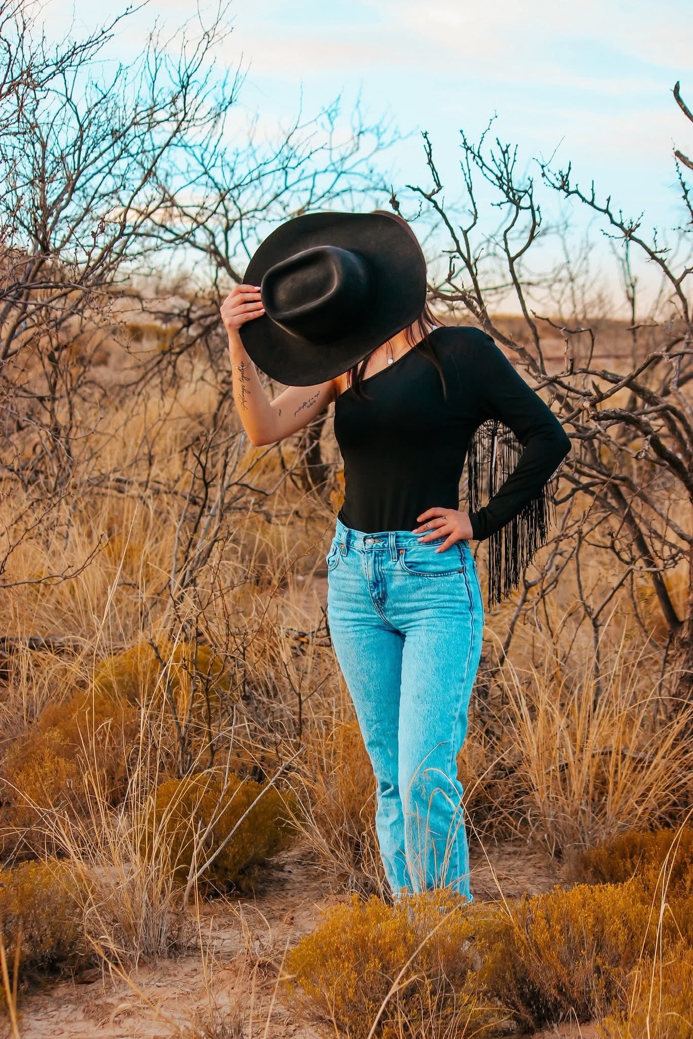 Black fringe bodysuit