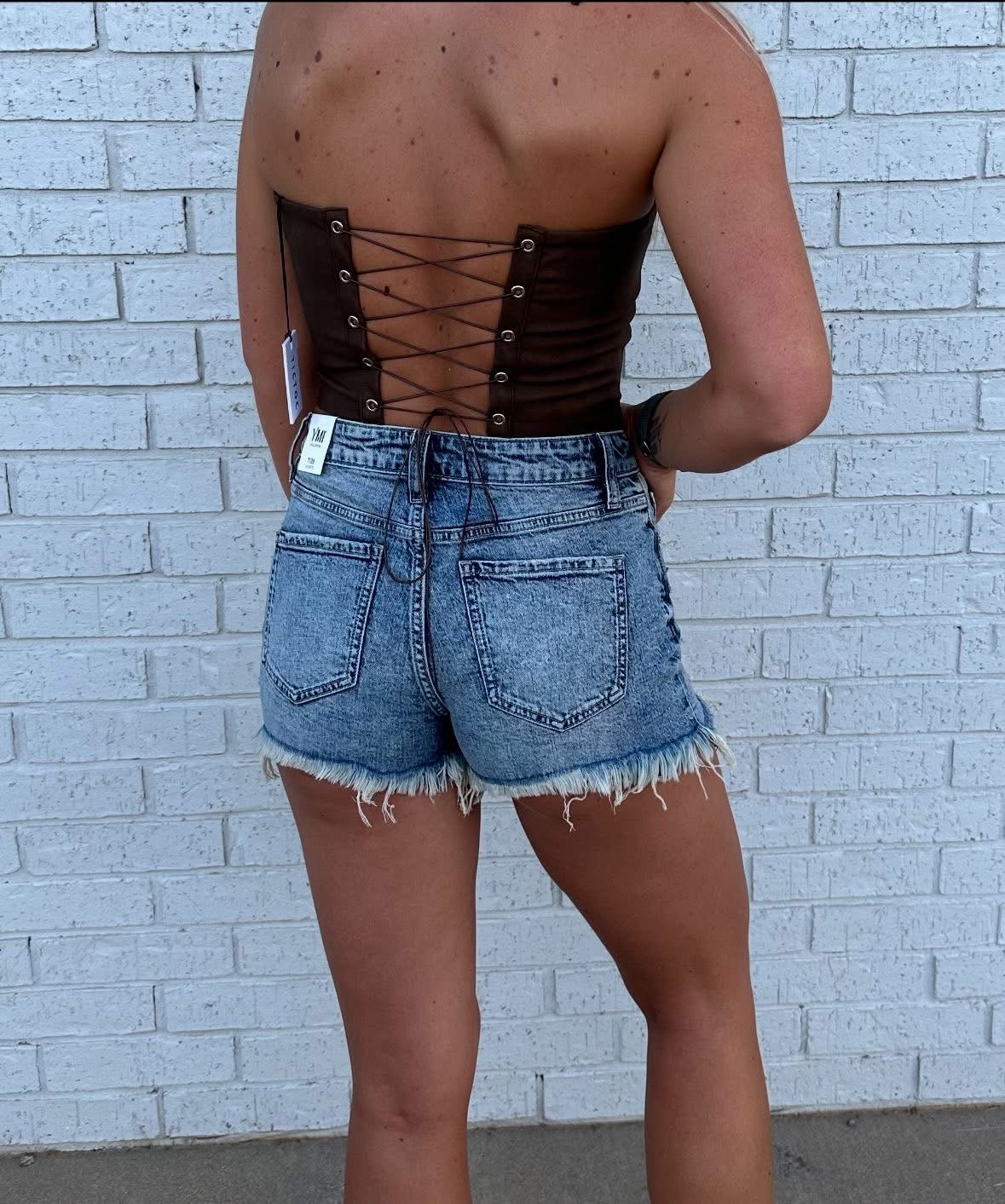 Boot stitch brown corset top