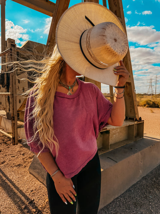 Plum oversized crop tee