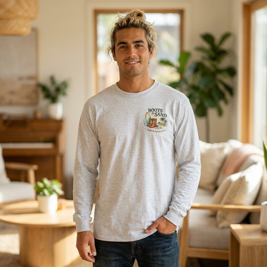 Boots in Sand Long Sleeve Tee — Surf & Western Beach Shirt
