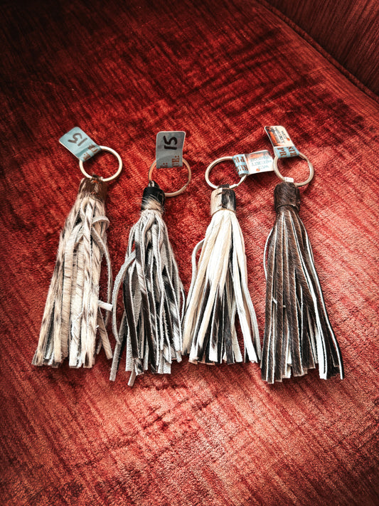 Cowhide tassel keychain