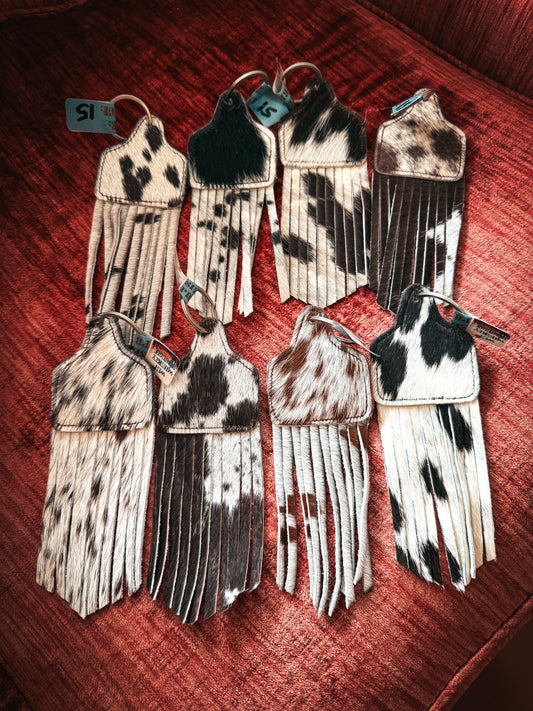 Cowhide cow tag keychain