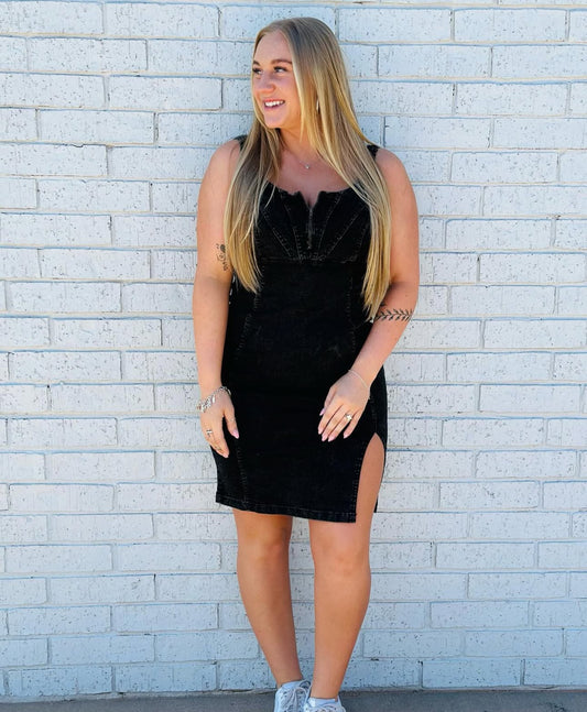 Black denim dress