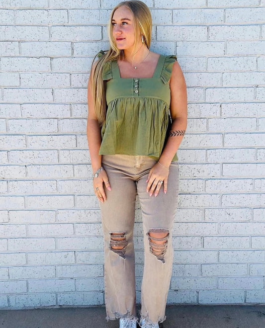Tan Distressed Capris
