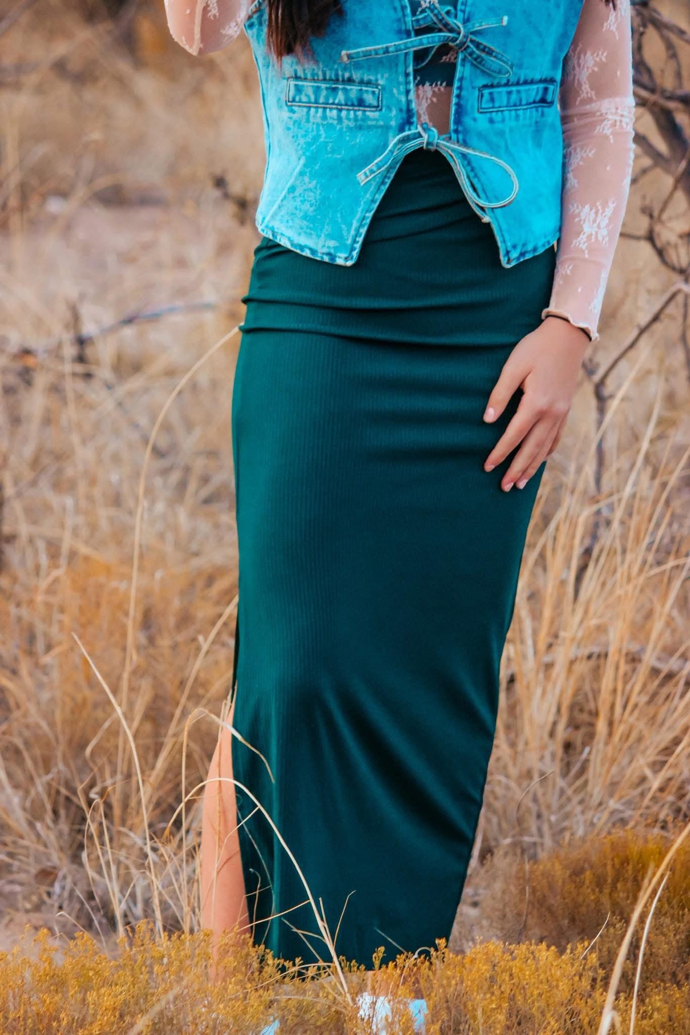 Green maxi skirt