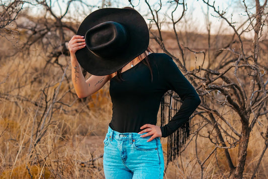 Black fringe bodysuit