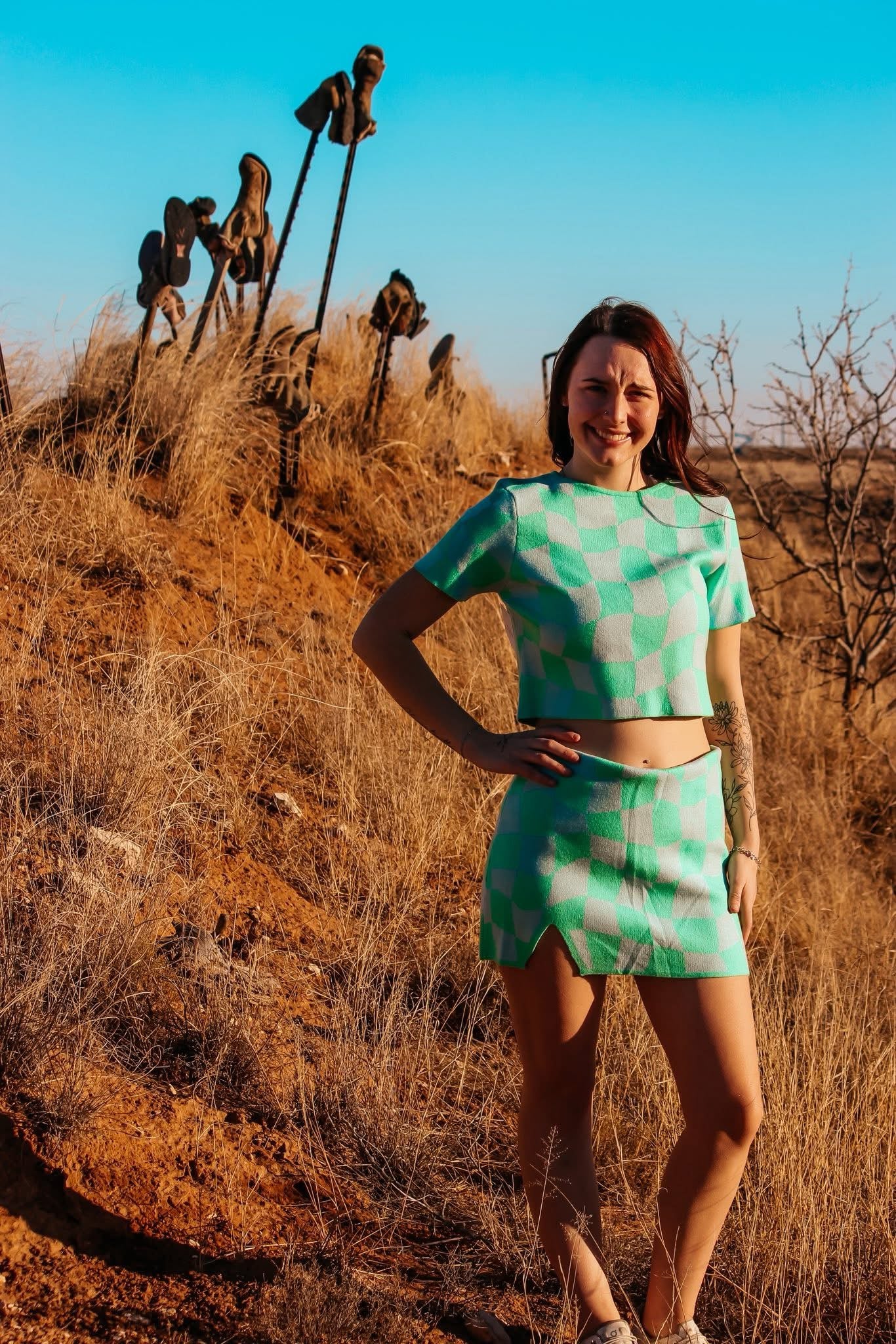 Green checkered 2 piece set