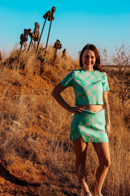 Green checkered 2 piece set
