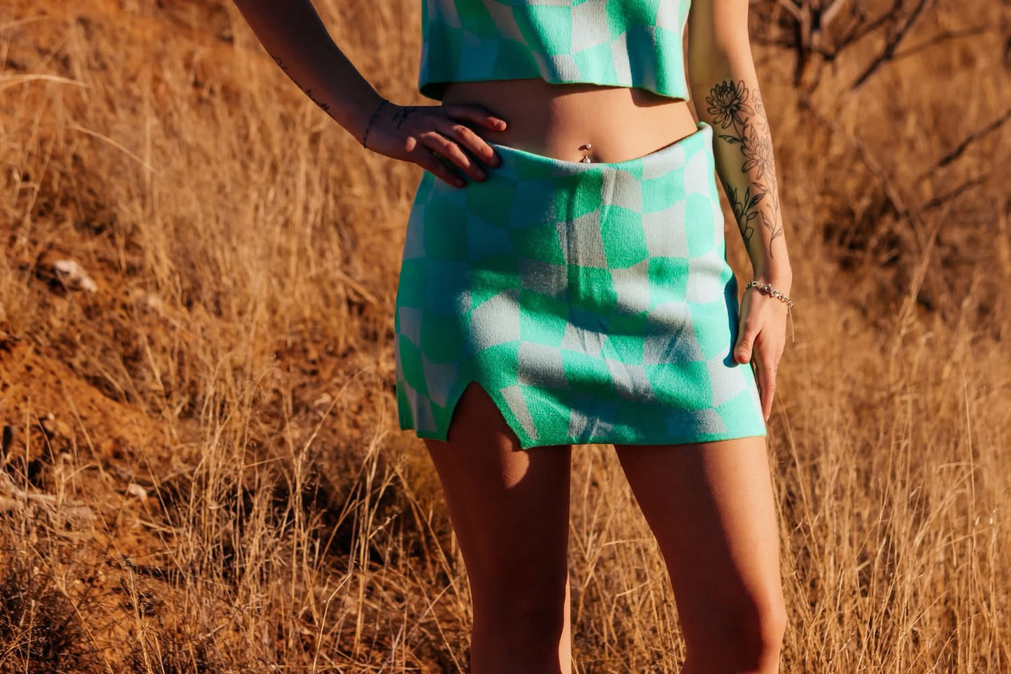Green checkered 2 piece set