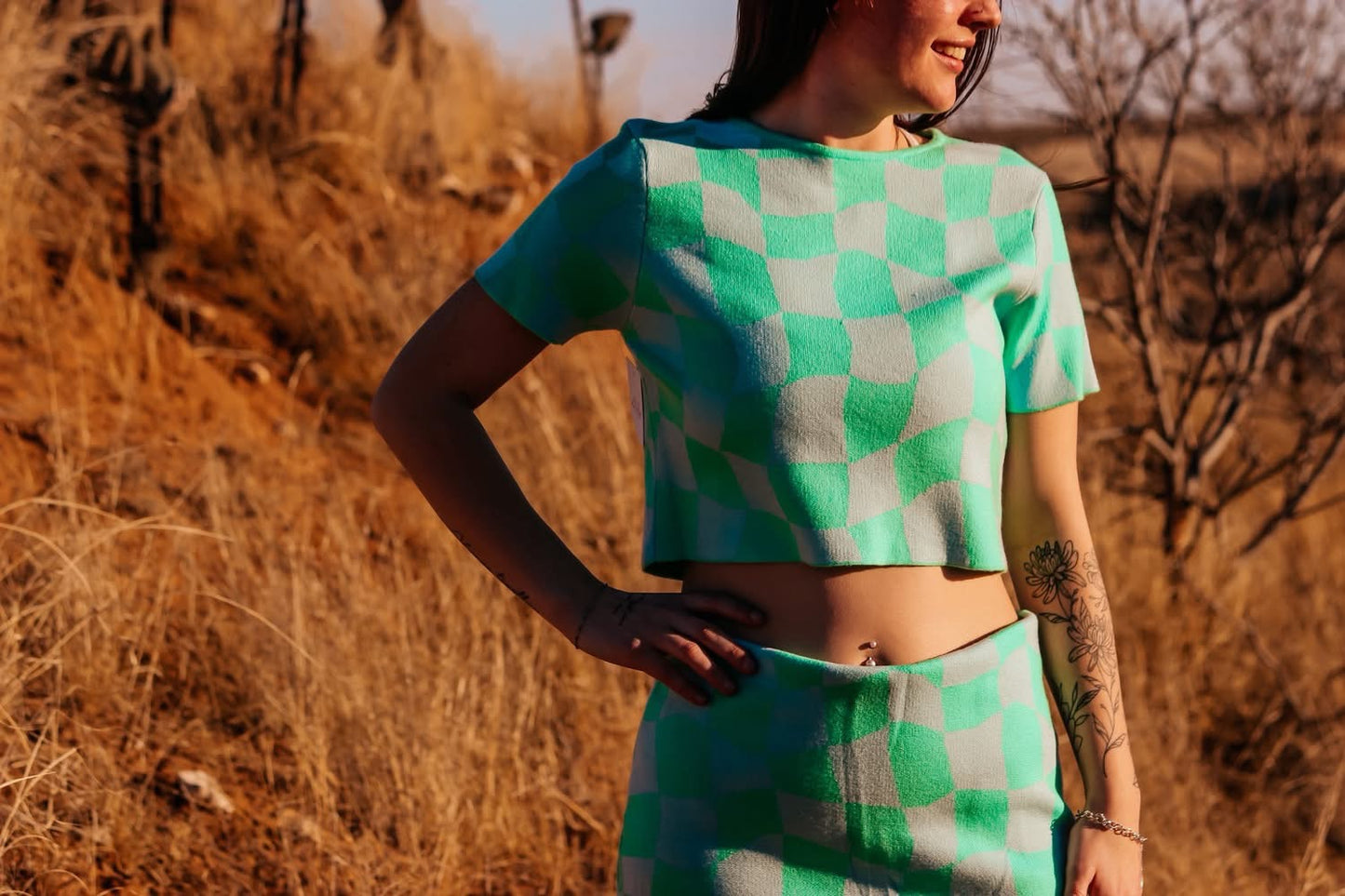 Green checkered 2 piece set