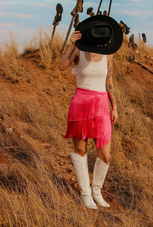 Pink fringe skirt